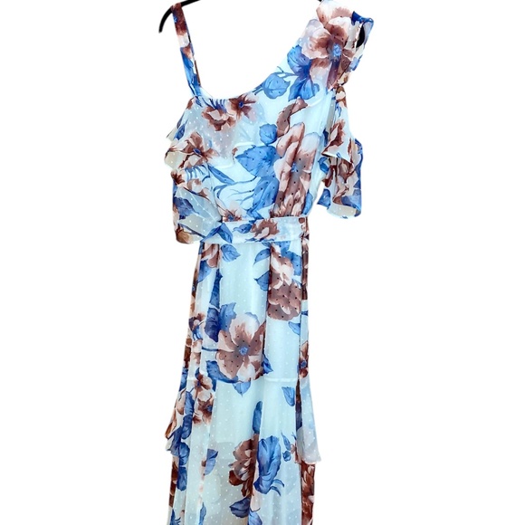 Lane Bryant Plus size 30 Midi Floral Ruffle Layered Tie Back White Blue Dots - Picture 4 of 8